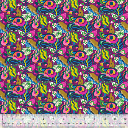 Botanica by Sally Kelly - Camellia Grape - sold by the half yard