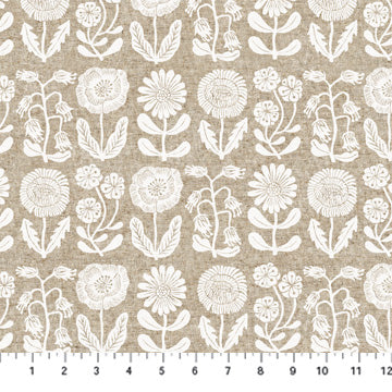 In the Dawn by Elise Young - Stems White (55/45 linen/cotton blend) - sold by the half yard