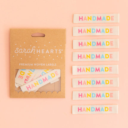 Sarah Hearts Premium Sew-In Woven Labels - Colorful Handmade Label (pack of 8)