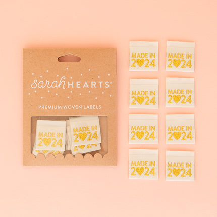 Sarah Hearts Premium Sew-In Woven Labels - Made in 2024 Gold Label (pack of 8)