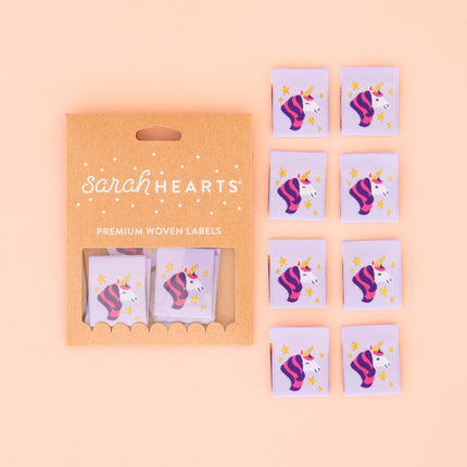 Sarah Hearts Premium Sew-In Woven Labels - Unicorn Labels (pack of 8)