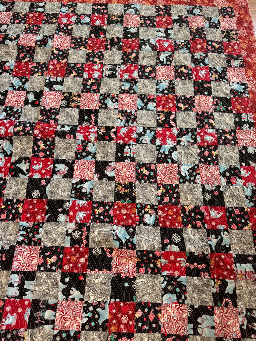 Handmade Patchwork Christmas Bears Quilt | 60