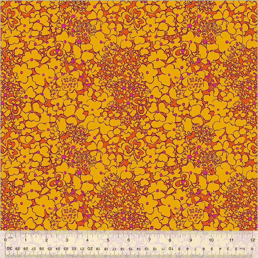 Botanica by Sally Kelly - Periwinkle Tangerine - sold by the half yard