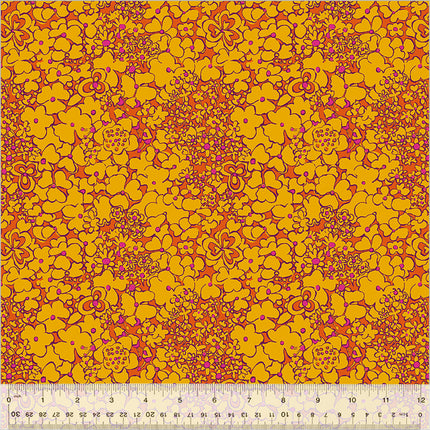 Botanica by Sally Kelly - Periwinkle Tangerine - sold by the half yard