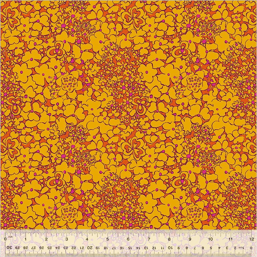 Botanica by Sally Kelly - Periwinkle Tangerine - sold by the half yard