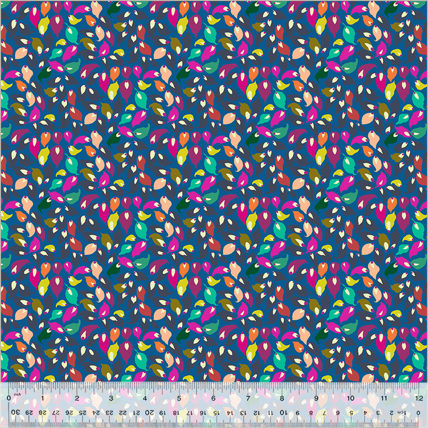 Botanica by Sally Kelly - Summer Leaves Blue - sold by the half yard