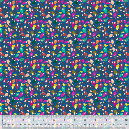 Botanica by Sally Kelly - Summer Leaves Blue - sold by the half yard