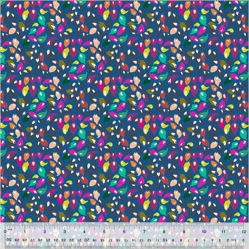 Botanica by Sally Kelly - Summer Leaves Blue - sold by the half yard