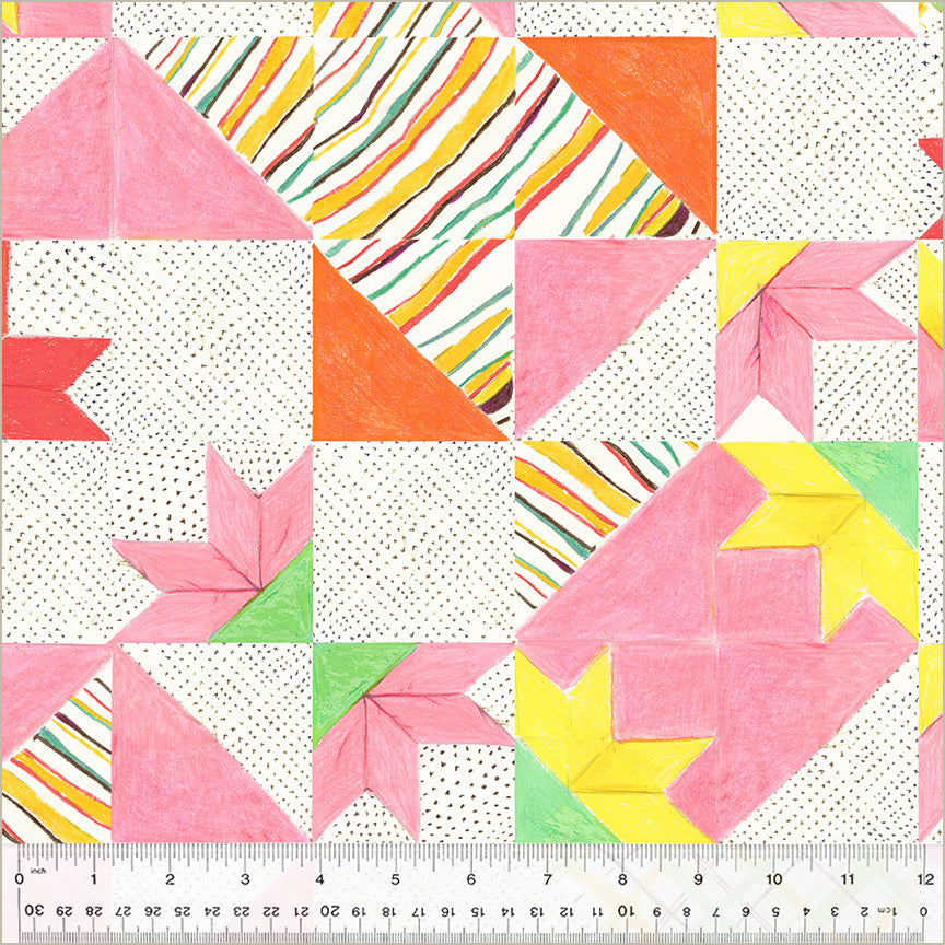 PRE-ORDER Heather Ross By Hand - Bee's Quilt White - sold by the half yard