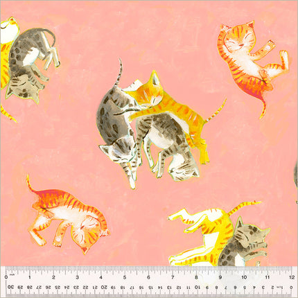 PRE-ORDER Heather Ross By Hand - Barn Kittens Salmon - sold by the half yard