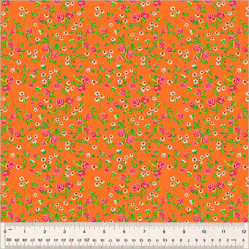 PRE-ORDER Heather Ross By Hand - Mousy Floral Tangerine - sold by the half yard