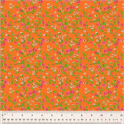 PRE-ORDER Heather Ross By Hand - Mousy Floral Tangerine - sold by the half yard