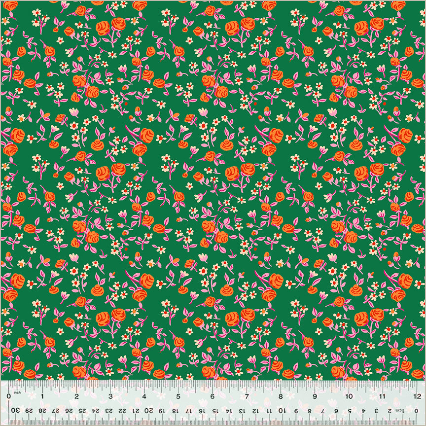 IN-STOCK! Heather Ross By Hand - Mousy Floral Emerald - sold by the half yard