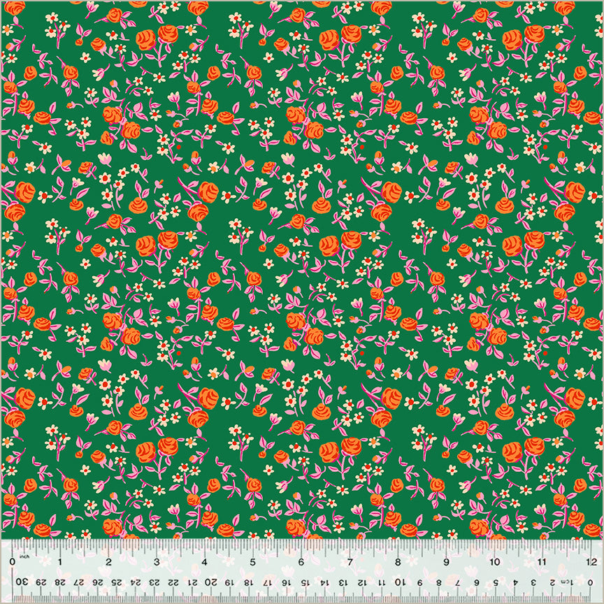 PRE-ORDER Heather Ross By Hand - Mousy Floral Emerald - sold by the half yard