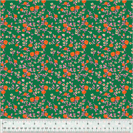 IN-STOCK! Heather Ross By Hand - Mousy Floral Emerald - sold by the half yard