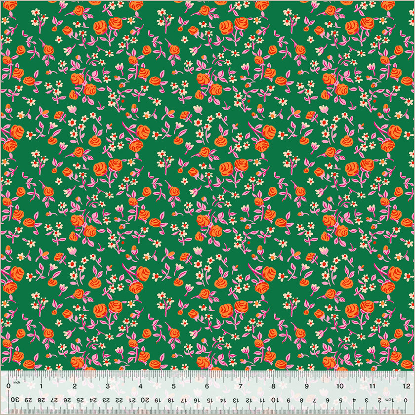 IN-STOCK! Heather Ross By Hand - Mousy Floral Emerald - sold by the half yard