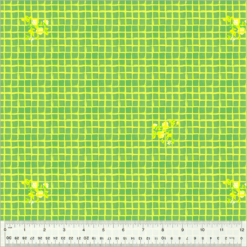 IN-STOCK! Heather Ross By Hand - Windowpane Green - sold by the half yard