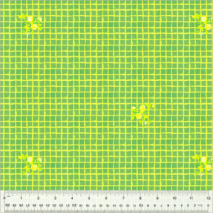 IN-STOCK! Heather Ross By Hand - Windowpane Green - sold by the half yard