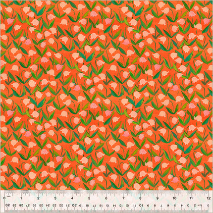 PRE-ORDER Heather Ross By Hand - Flowerbed Coral - sold by the half yard