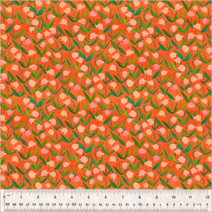 IN-STOCK! Heather Ross By Hand - Flowerbed Coral - sold by the half yard