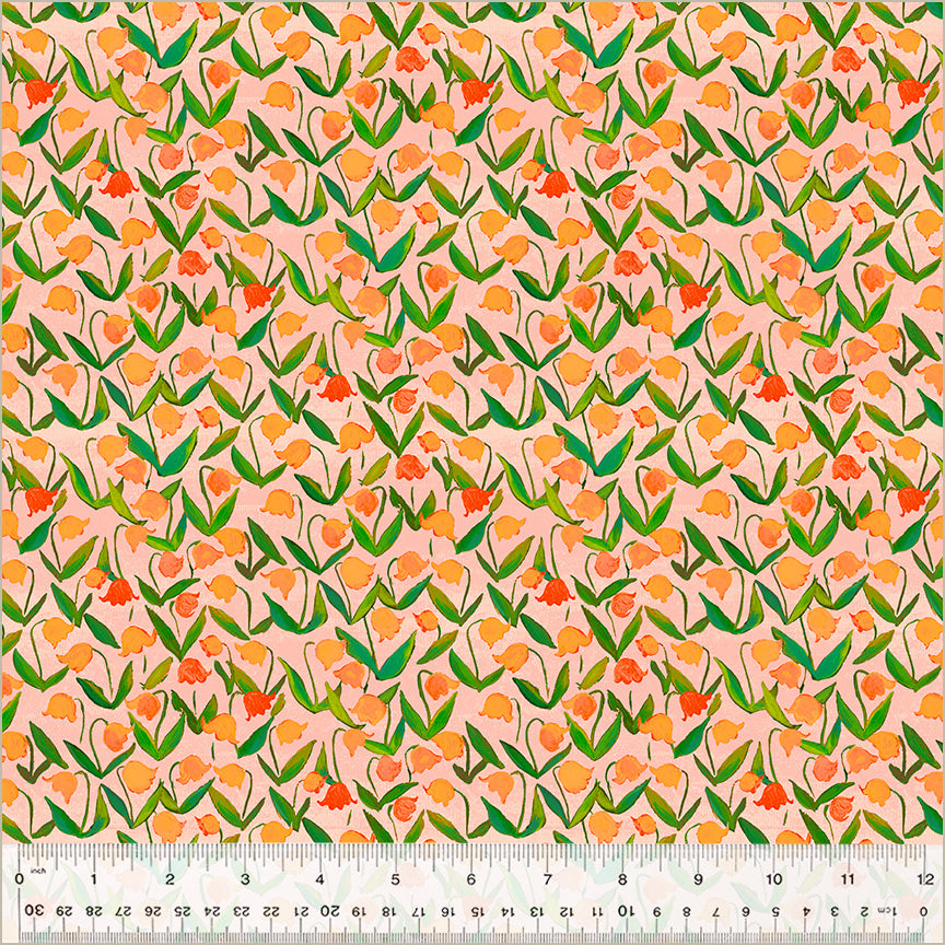 IN-STOCK! Heather Ross By Hand - Flowerbed Salmon - sold by the half yard