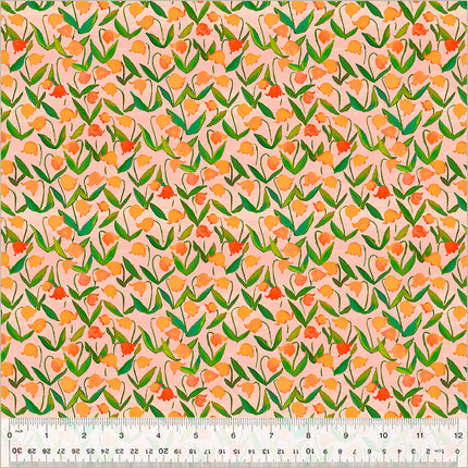 IN-STOCK! Heather Ross By Hand - Flowerbed Salmon - sold by the half yard