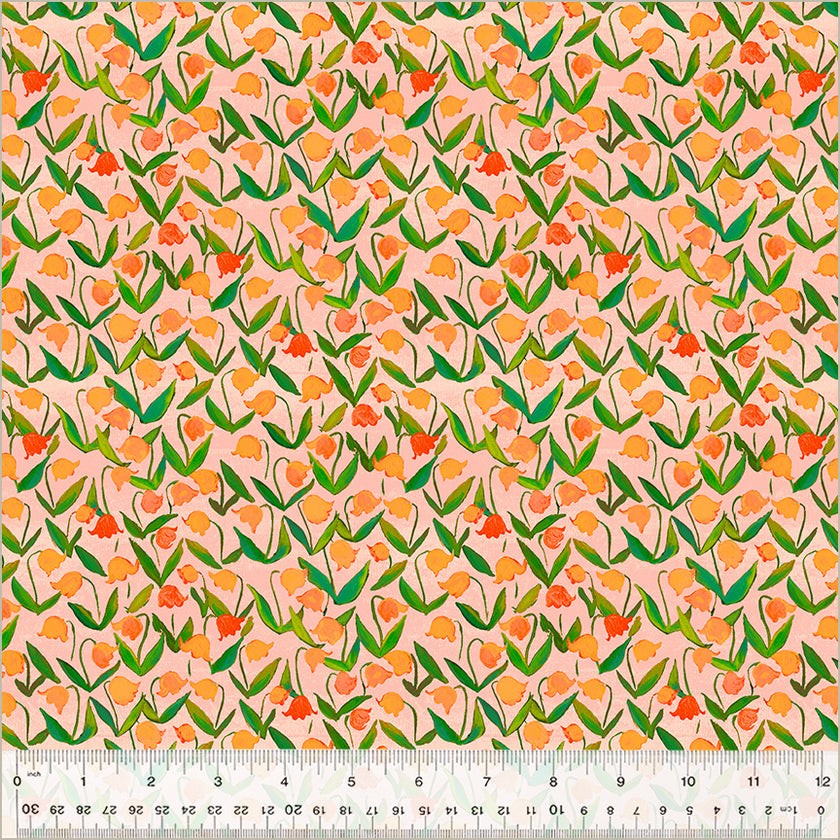 IN-STOCK! Heather Ross By Hand - Flowerbed Salmon - sold by the half yard