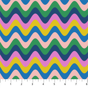 Magic Garden by Josephine Kimberling - Groovy Stripe Blue Multi - sold by the half yard