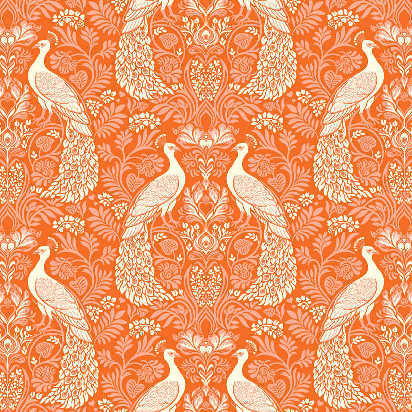Wild Abandon by Heather Bailey - Rogues & Scoundrels Tangerine - sold by the half yard