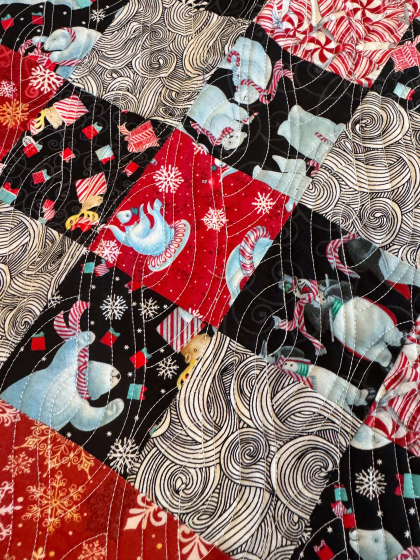 Handmade Patchwork Christmas Bears Quilt | 60