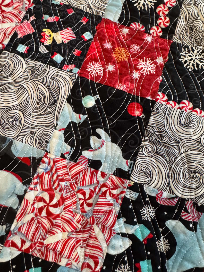 Handmade Patchwork Christmas Bears Quilt | 60