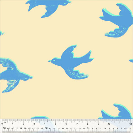 WIDEBACK Heather Ross Bluebird in ivory 108in by Windham Fabrics - sold by the half yard