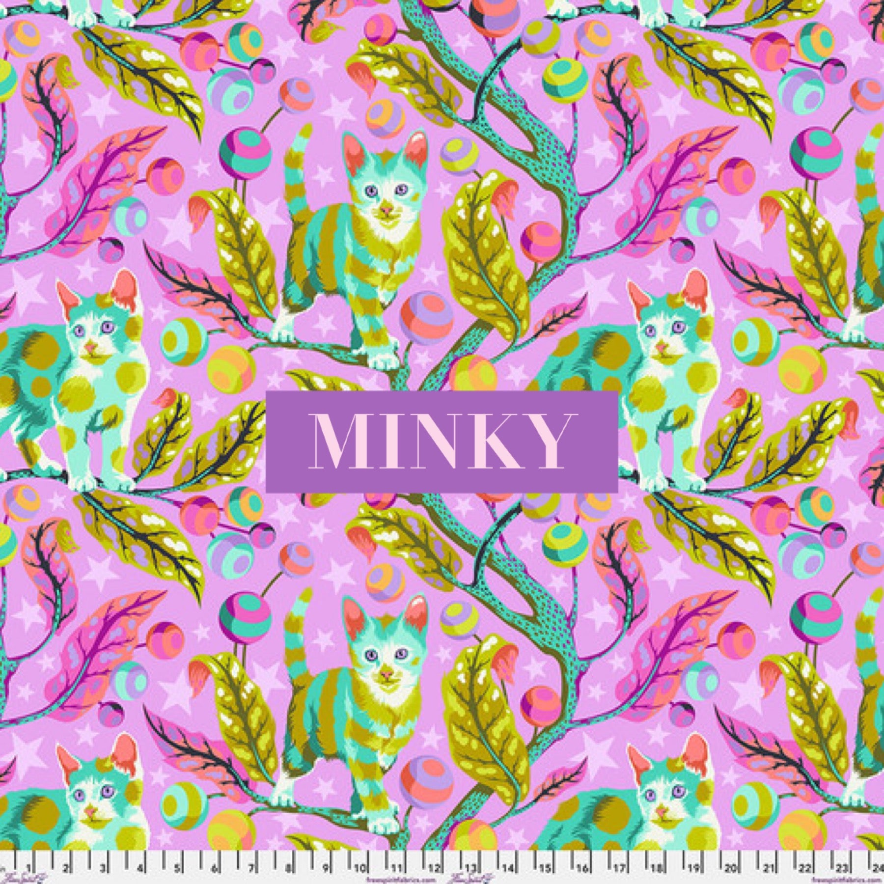 IN STOCK! Tabby Road déjà vu by Tula Pink - MINKY Club Kitty Electroberry - sold by the yard