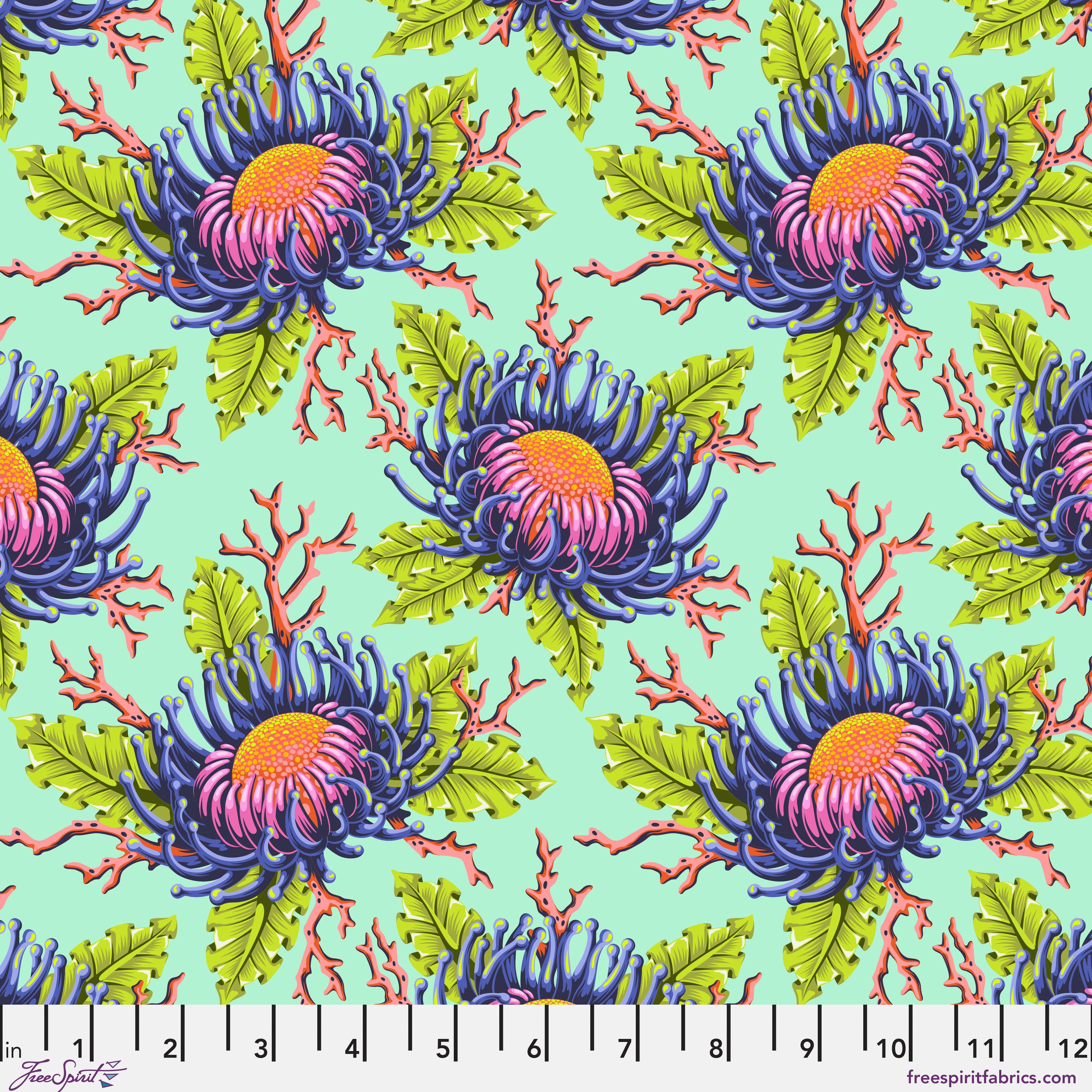Floral Reef by Tula Pink - Friends & Anemones - Seafoam - sold by the half yard