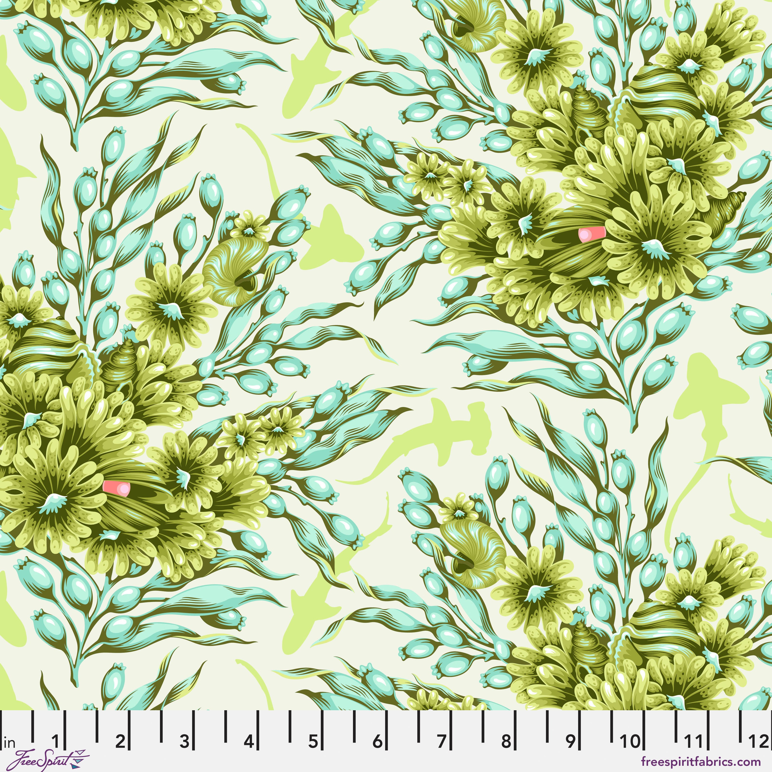 Floral Reef by Tula Pink - Shadow Sharks - Seagrass - sold by the half yard