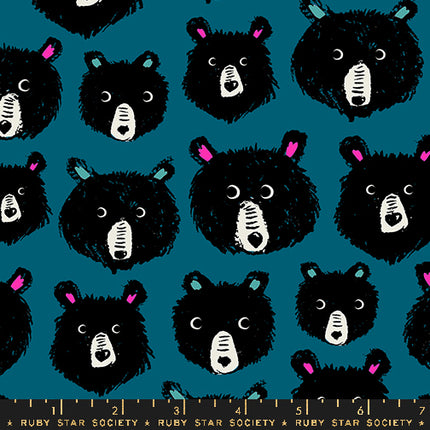 Teddy and the Bears by Sarah Watts - Teddy and the Bears Bear Heads Thunder - sold by the half yard