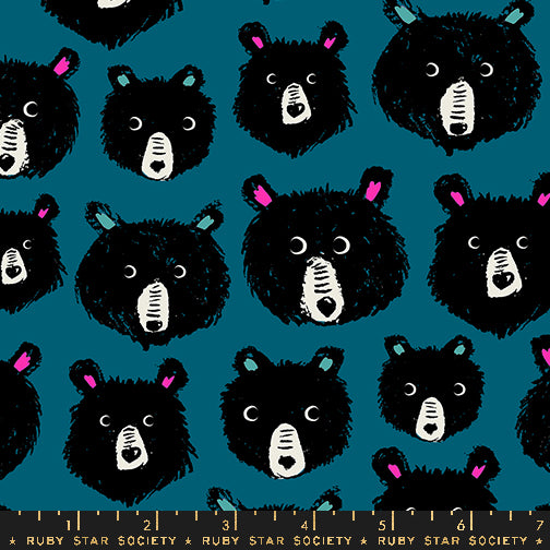 Teddy and the Bears by Sarah Watts - Teddy and the Bears Bear Heads Thunder - sold by the half yard