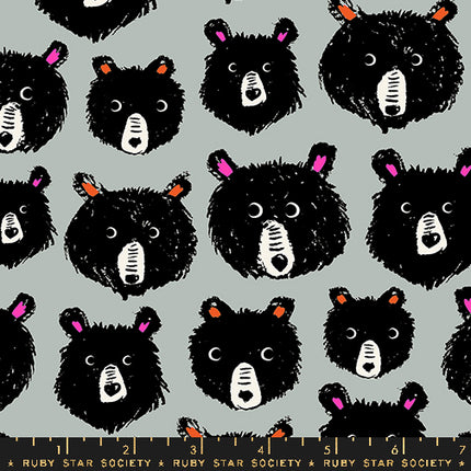 Teddy and the Bears by Sarah Watts - Teddy and the Bears Bear Heads Oyster - sold by the half yard