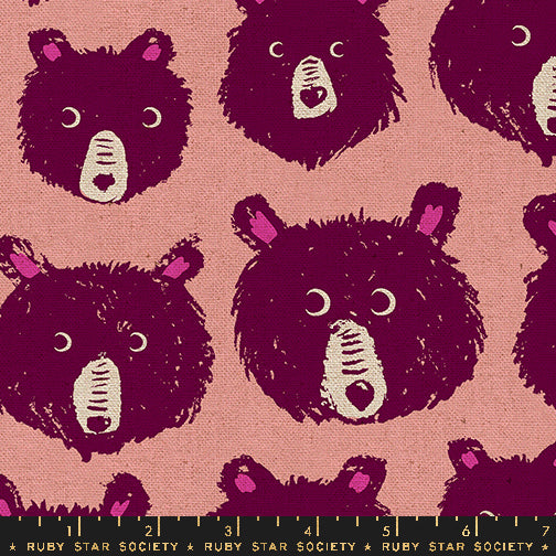 Teddy and the Bears by Sarah Watts - Teddy and the Bears Bear Heads Peach Fizz CANVAS - sold by the half yard