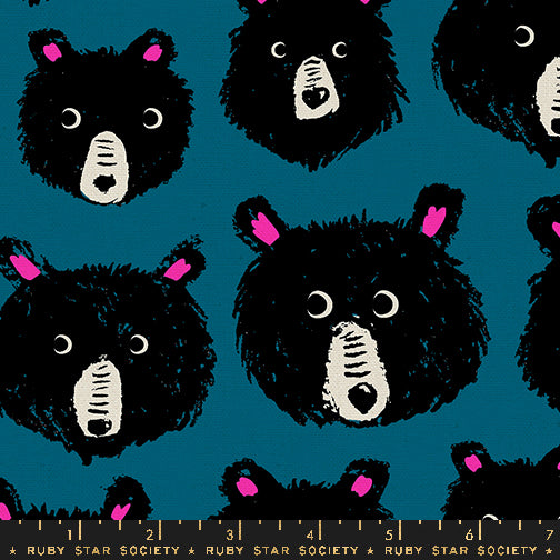 Teddy and the Bears by Sarah Watts - Teddy and the Bears Bear Heads Thunder CANVAS - sold by the half yard