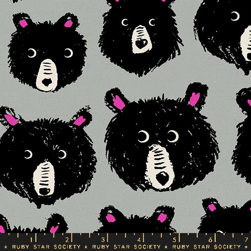 Teddy and the Bears by Sarah Watts - Teddy and the Bears Bear Heads Steel CANVAS - sold by the half yard