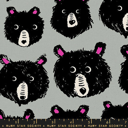 Teddy and the Bears by Sarah Watts - Teddy and the Bears Bear Heads Steel CANVAS - sold by the half yard