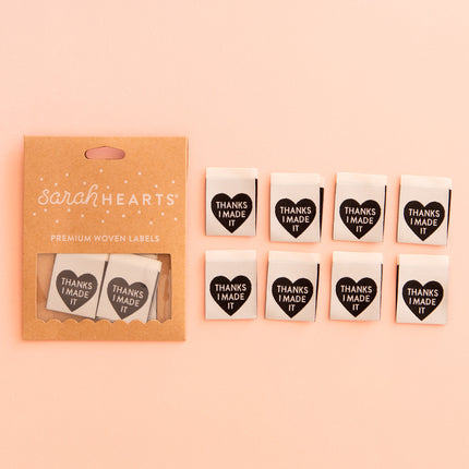 Sarah Hearts Premium Sew-In Woven Labels - Thanks I Made it Heart Label (pack of 8)