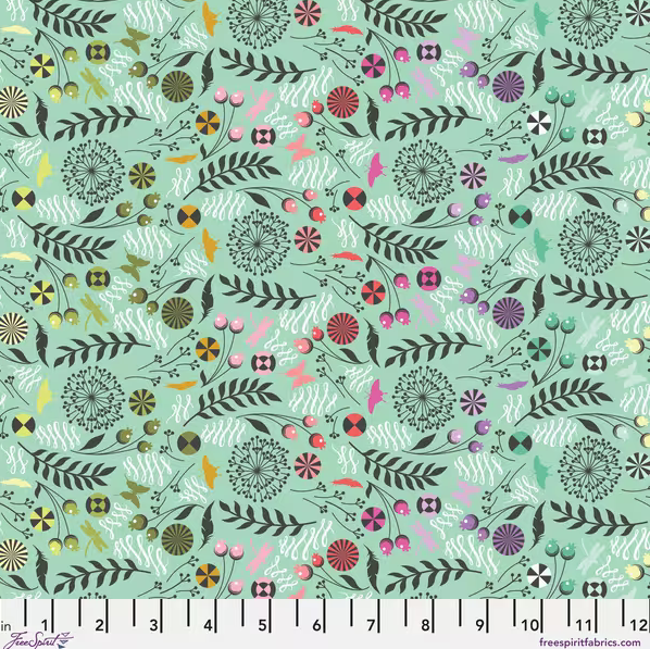Tula Pink Dandelion in Sweet Mint | Prince Charming Déjà Vu | FreeSpirit Cotton |  Quilting Fabric by the Half Yard
