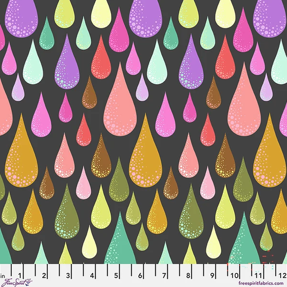 Tula Pink Dew Drops in Licorice | Prince Charming Déjà Vu | FreeSpirit Cotton |  Quilting Fabric by the Half Yard