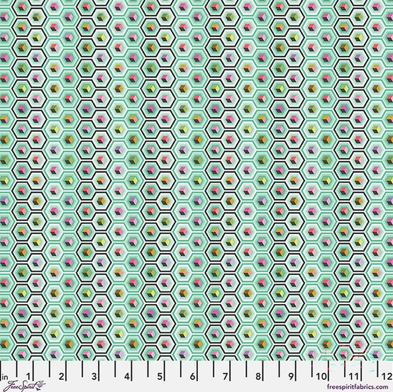 Tula Pink Hex Box in Sweetmint | Prince Charming Déjà Vu | FreeSpirit Cotton |  Quilting Fabric by the Half Yard